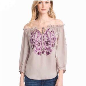 🦋 WHBM Off Shoulder Embroidered Blouse Small NWT